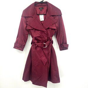 NWT Bebe Belted Burgundy Satin Trench Coat Y2K Women's Medium $129